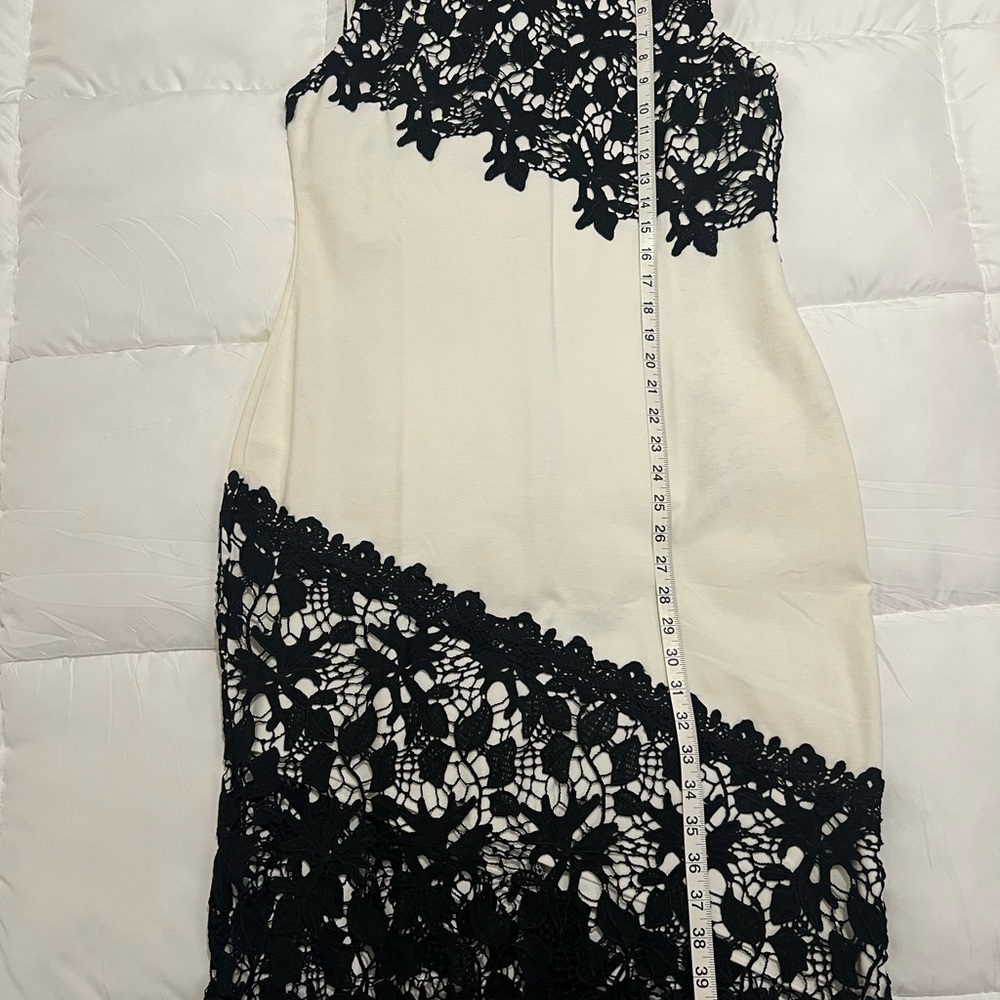 VENUS Cream Dress with Black Lace Overlay